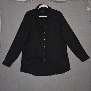 ATM Anthony Thomas Melillo Black Collared Long Sleeve Button Down Front Pocket L